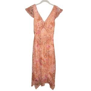 B Smart Women's Dress Size 12 Peach Orange Floral Babydoll Y2K Fairy Romantic